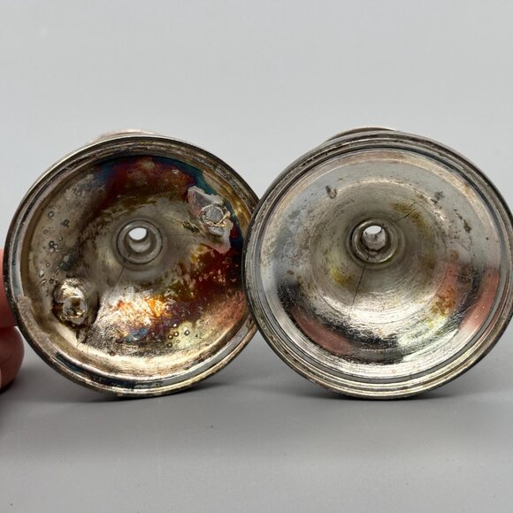 Vintage Silver Plated Taper Candle Holders With Beaded Rim And Classic Rounded - Picture 5 of 6